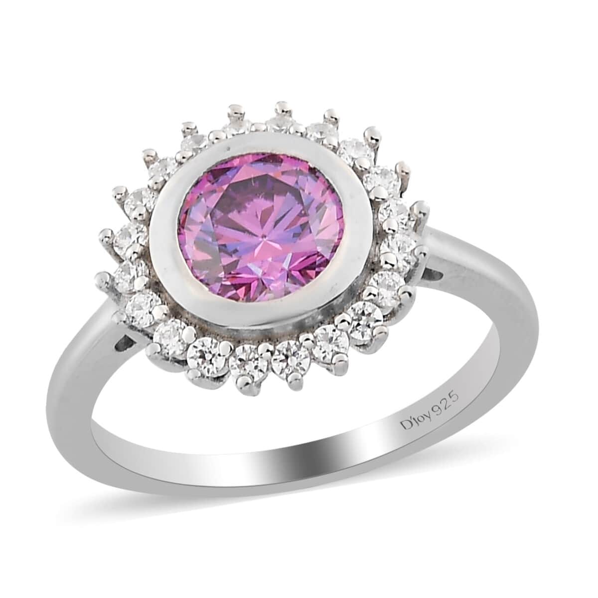 LUSTRO STELLA Made with Finest Fancy Purple & White CZ Halo Ring in Platinum Over Sterling Silver (Size 8.0) 2.75 ctw image number 0