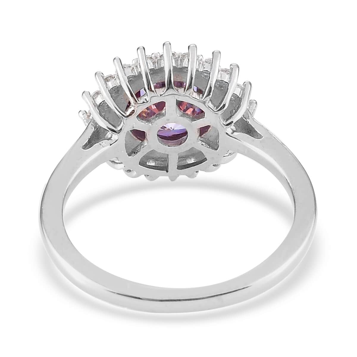 LUSTRO STELLA Made with Finest Fancy Purple & White CZ Halo Ring in Platinum Over Sterling Silver (Size 8.0) 2.75 ctw image number 4