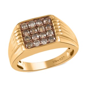 Natural Champagne Diamond 1.00 ctw Men's Ring in Vermeil Yellow Gold Over Sterling Silver (Size 10.0)