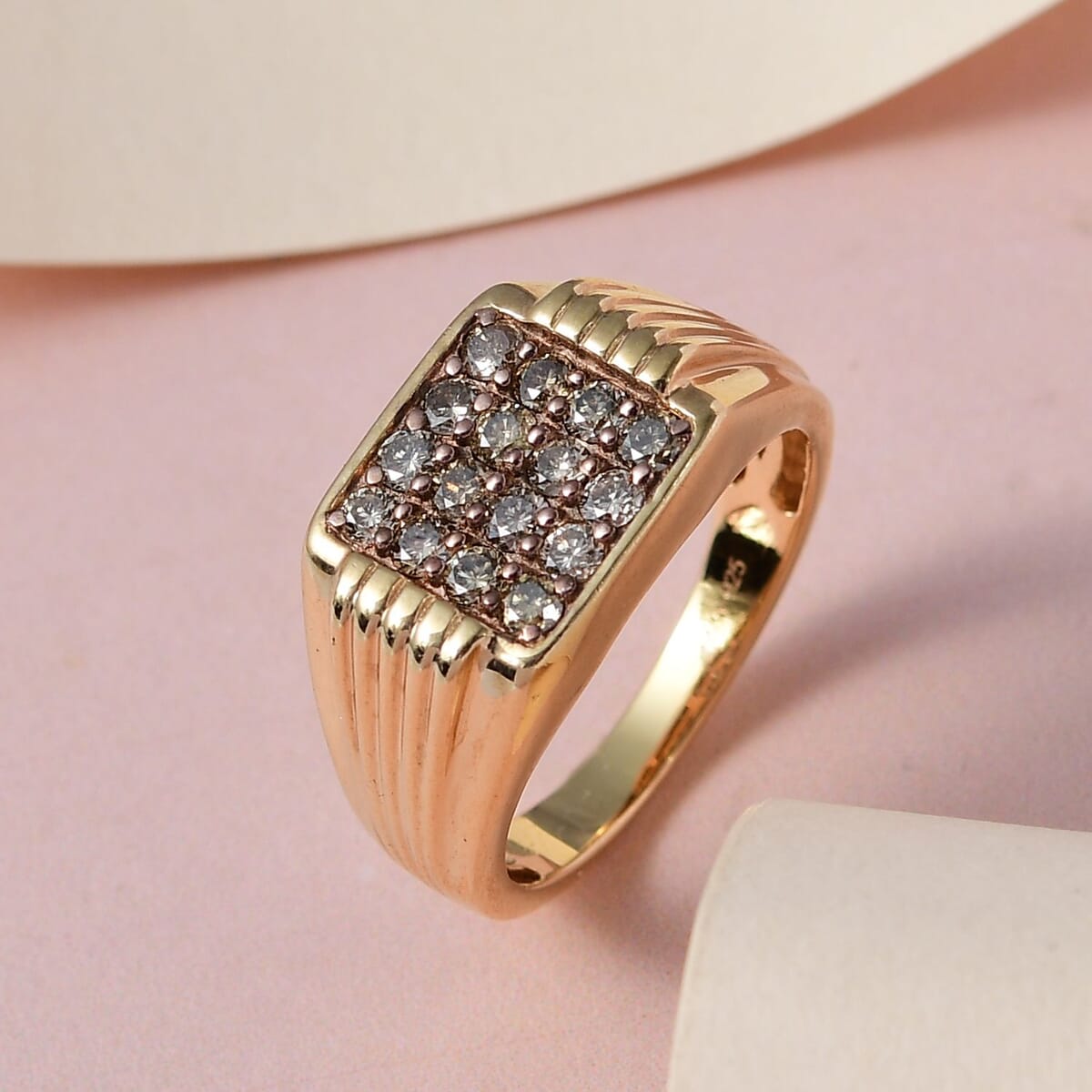 Natural Champagne Diamond 1.00 ctw Men's Ring in Vermeil Yellow Gold Over Sterling Silver (Size 10.0) image number 1