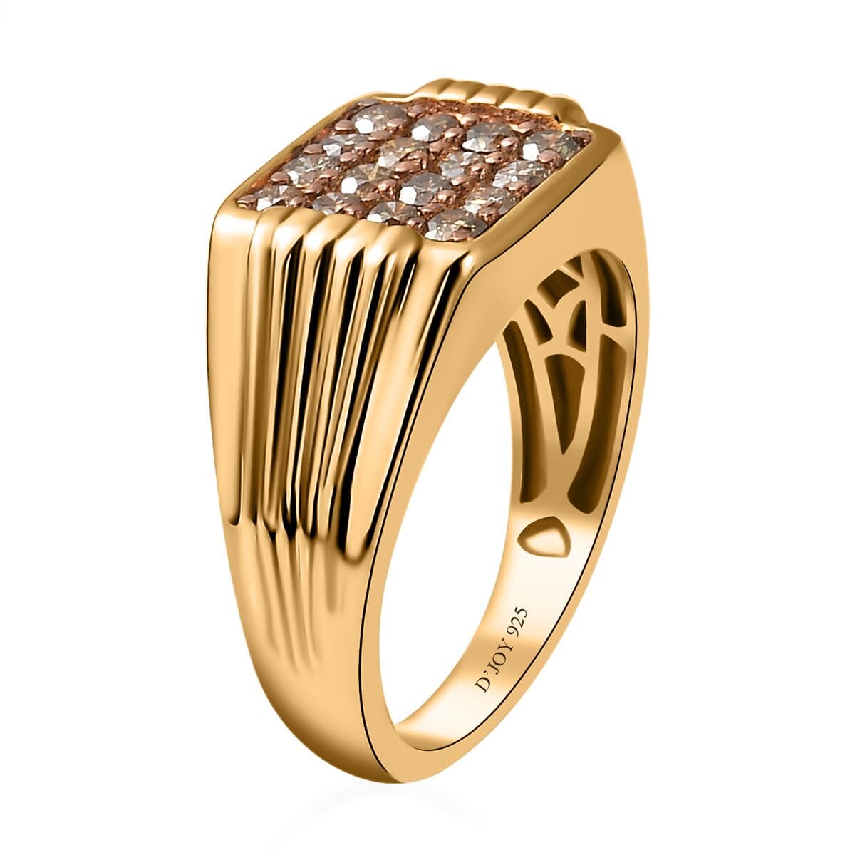 Natural Champagne Diamond 1.00 ctw Men's Ring in Vermeil Yellow Gold Over Sterling Silver (Size 10.0) image number 3