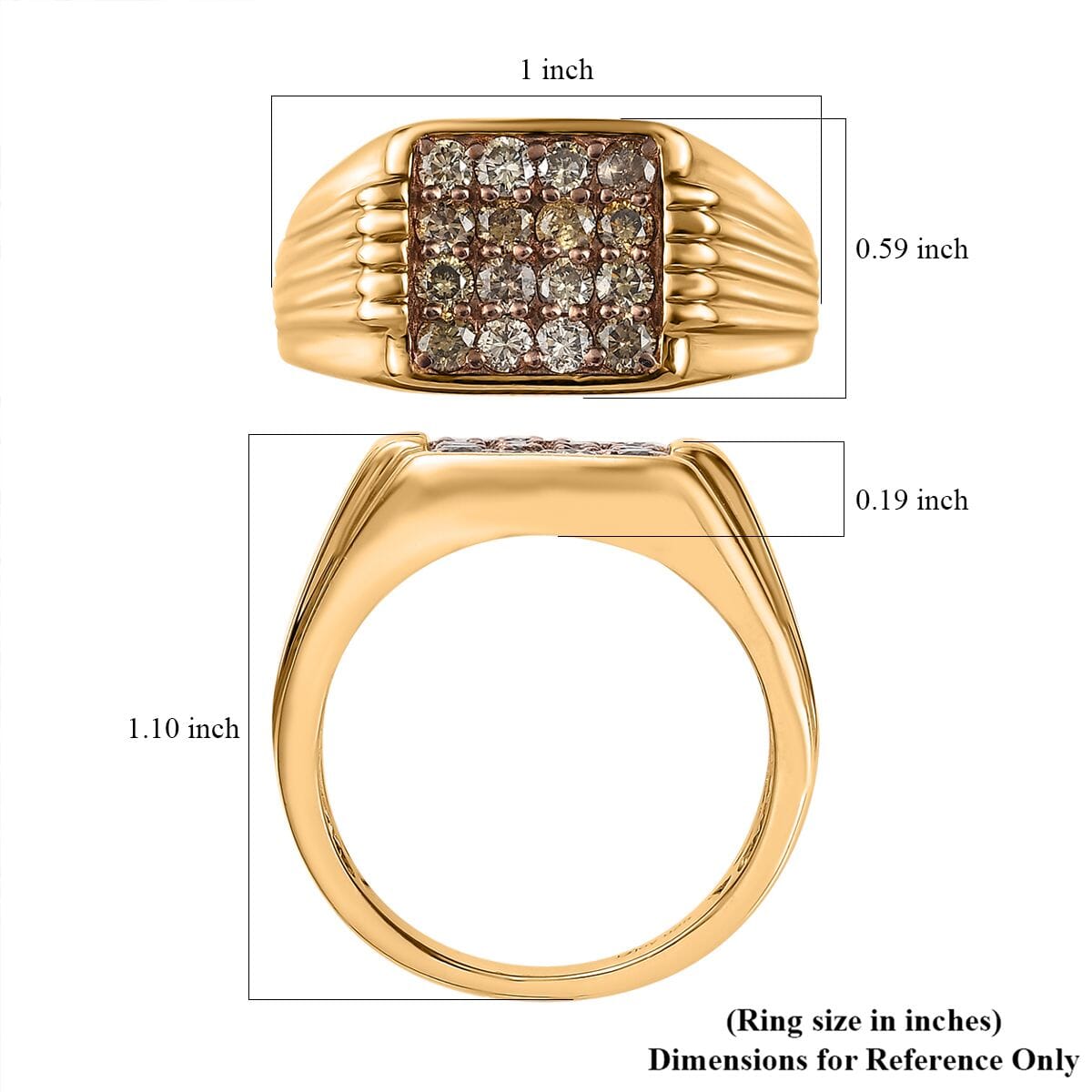 Natural Champagne Diamond 1.00 ctw Men's Ring in Vermeil Yellow Gold Over Sterling Silver (Size 10.0) image number 5