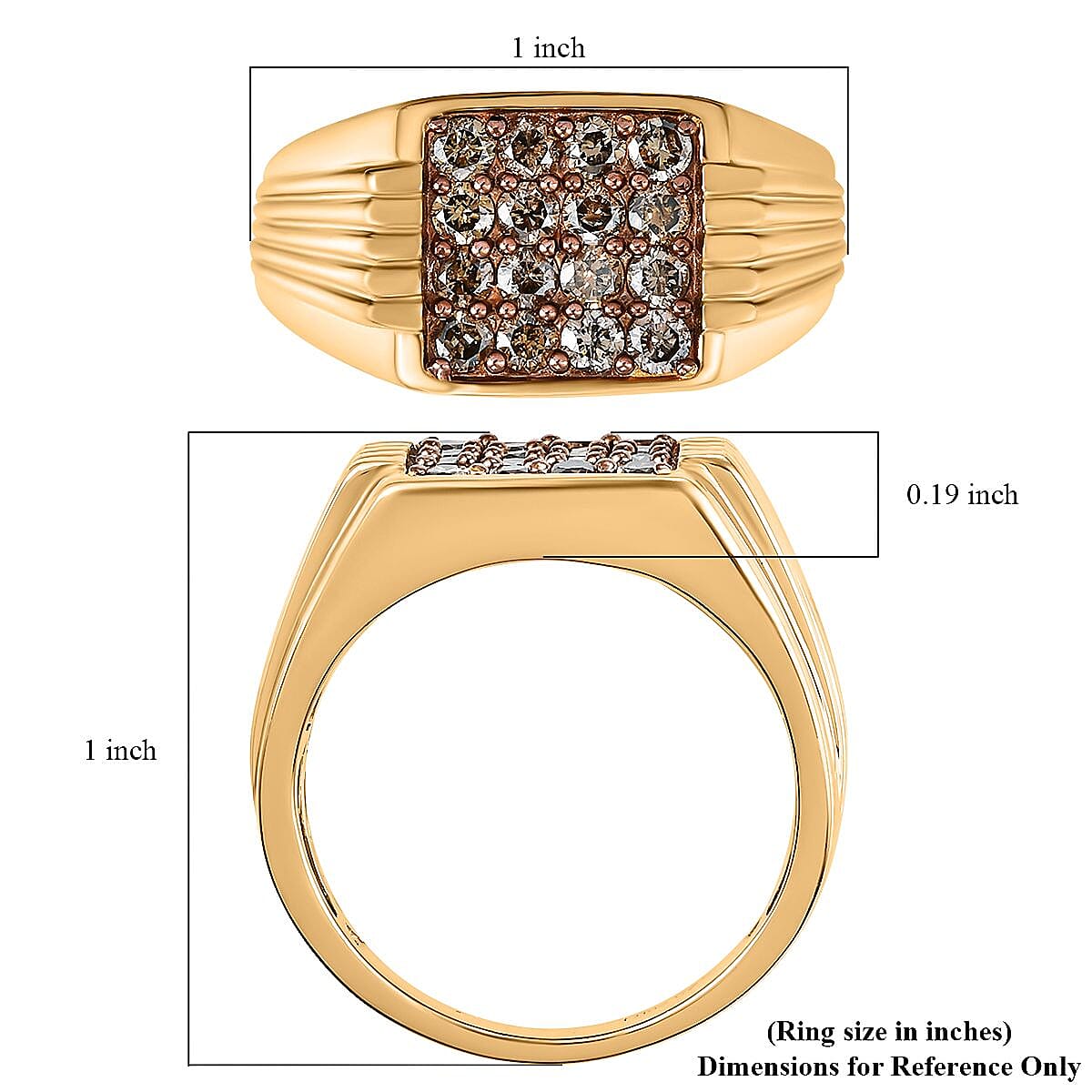 D'Joy Natural Champagne Diamond 1.00 ctw Men's Ring in Vermeil Yellow Gold Over Sterling Silver (Size 10.0)