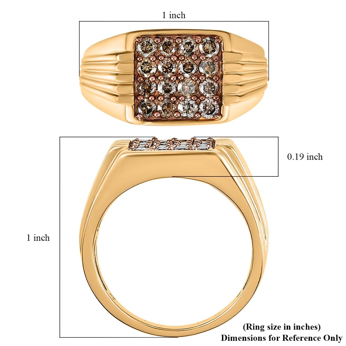 Natural Champagne Diamond 1.00 ctw Men's Ring in Vermeil Yellow Gold Over Sterling Silver (Size 10.0) image number 7