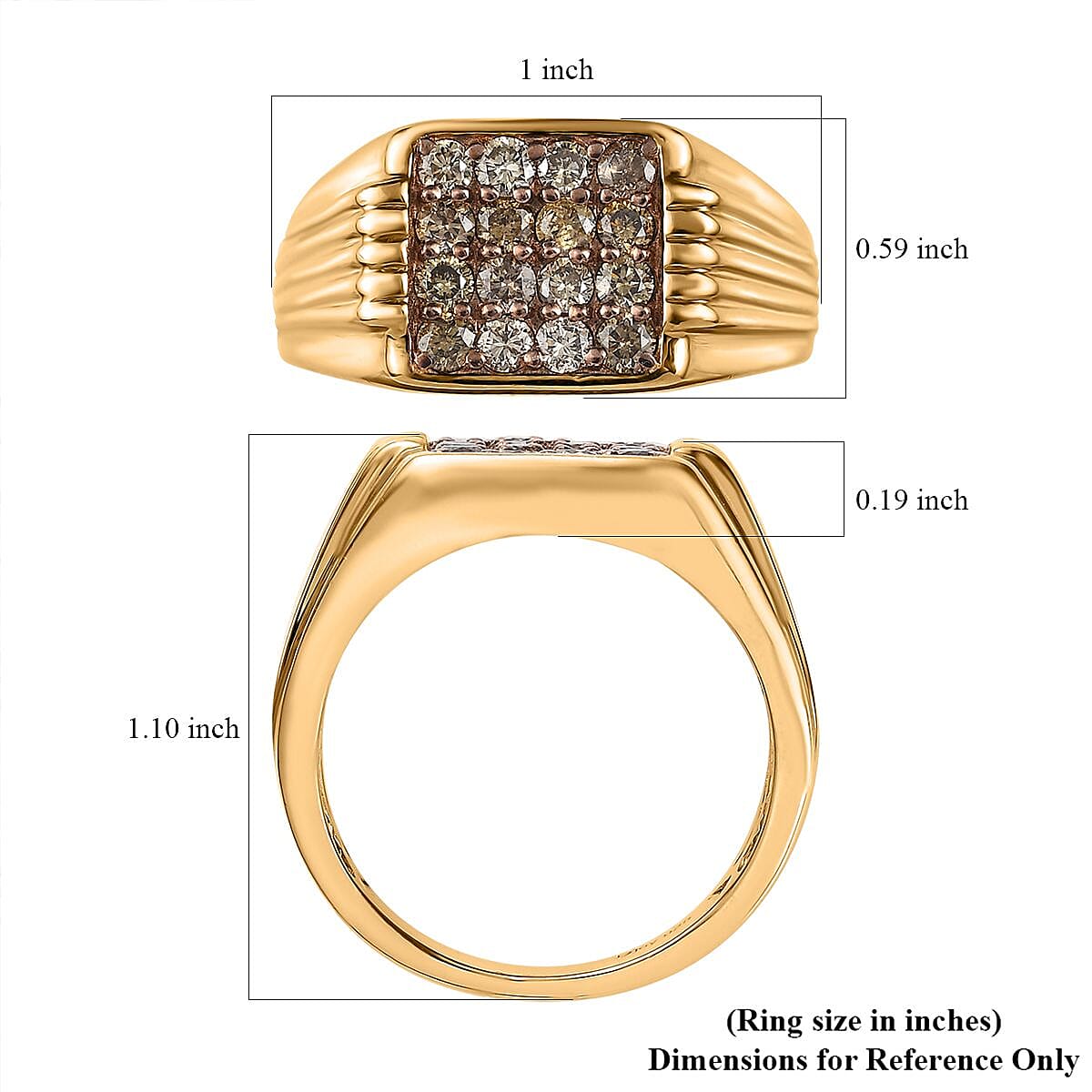 Natural Champagne Diamond 1.00 ctw Men's Ring in Vermeil Yellow Gold Over Sterling Silver (Size 14.0) image number 5