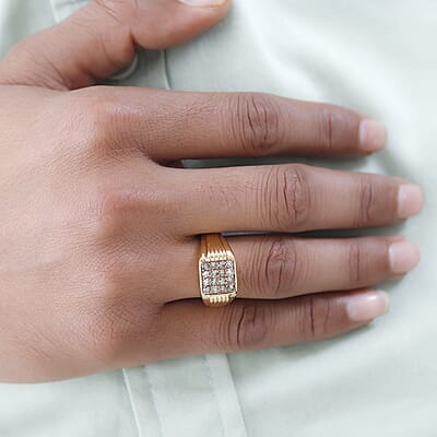 Natural Champagne Diamond 1.00 ctw Men's Ring in Vermeil Yellow Gold Over Sterling Silver (Size 9.0)