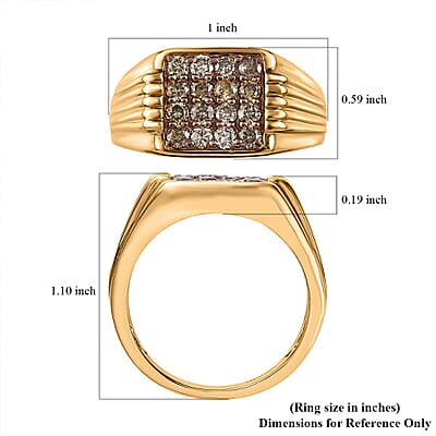 Natural Champagne Diamond 1.00 ctw Men's Ring in Vermeil Yellow Gold Over Sterling Silver (Size 9.0)