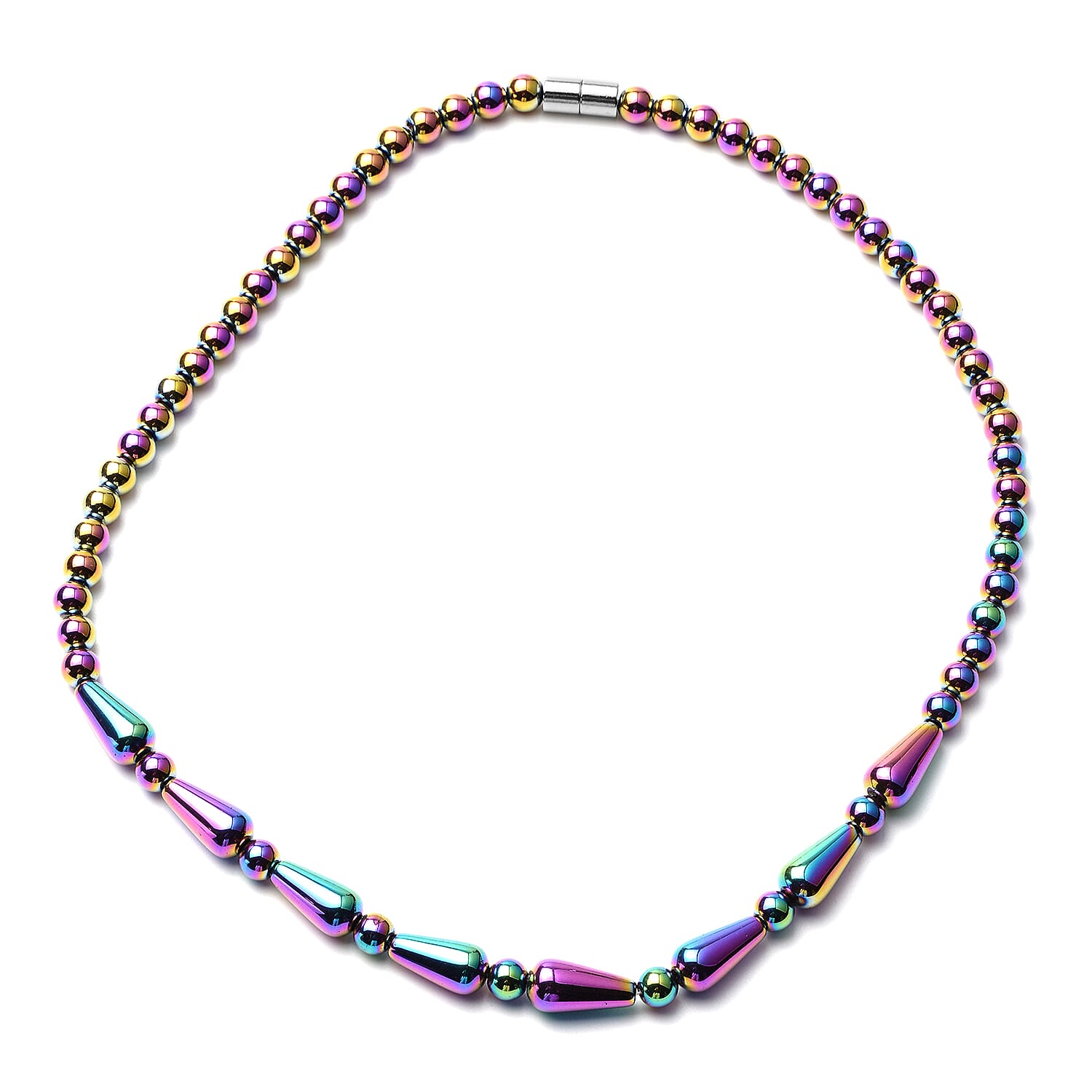 Magic Color Hematite Beaded Necklace 18 Inches in Silvertone 263.50 ctw