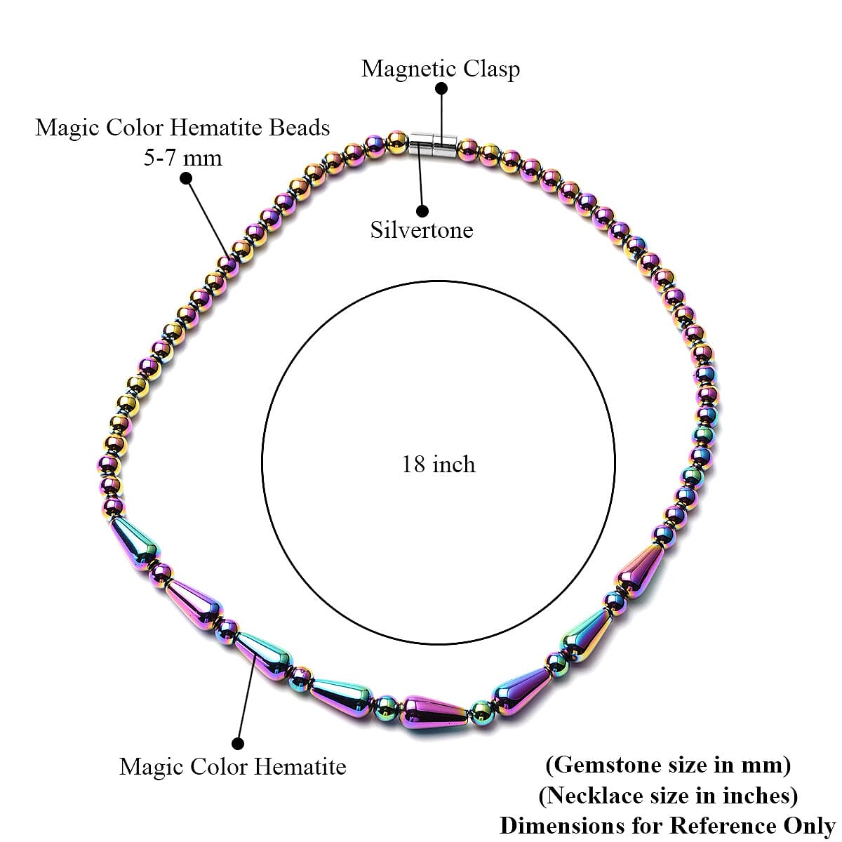 Magic Color Hematite Beaded Necklace 18 Inches in Silvertone 263.50 ctw