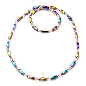 Magic Color Rainbow Hematite Beaded Necklace With Pink Glass in Silvertone, Bead Necklace For Women (28 Inches) 250.00 ctw