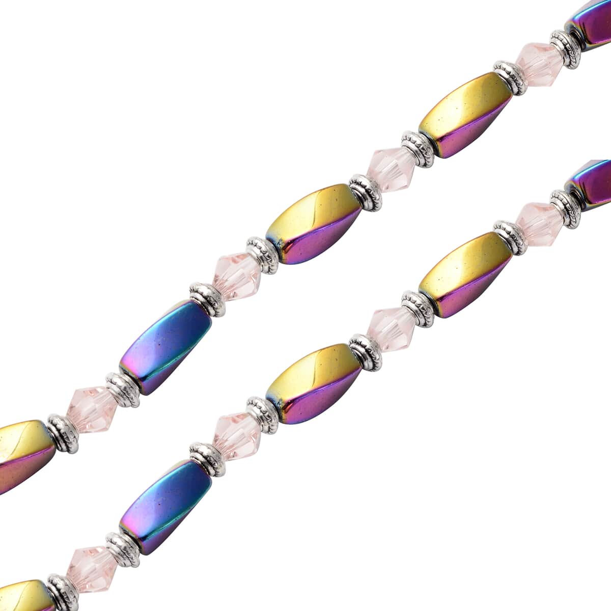 Magic Color Rainbow Hematite Beaded Necklace With Pink Glass in Silvertone, Bead Necklace For Women (28 Inches) 250.00 ctw image number 2