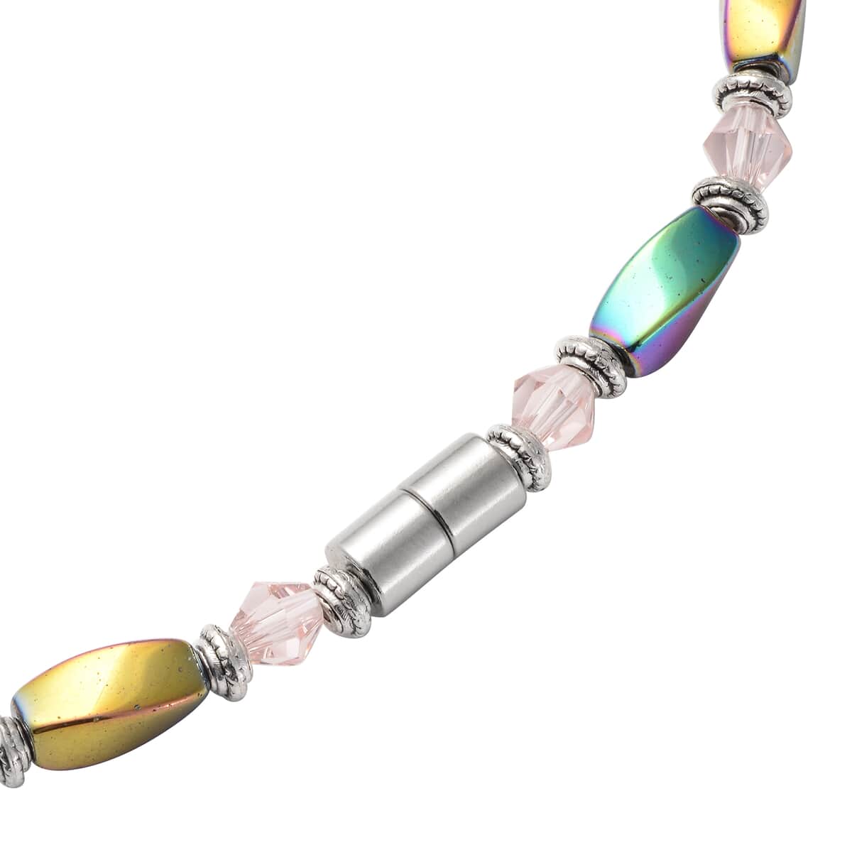 Magic Color Rainbow Hematite Beaded Necklace With Pink Glass in Silvertone, Bead Necklace For Women (28 Inches) 250.00 ctw image number 3
