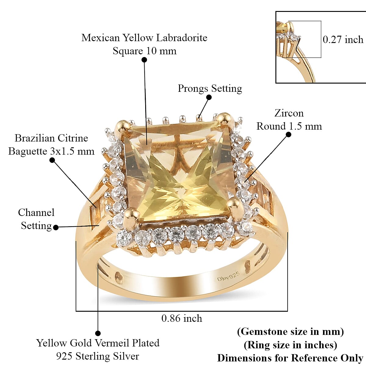 Mexican Yellow Labradorite and Multi Gemstone Fancy Ring in Vermeil Yellow Gold Over Sterling Silver (Size 6.0) 5.20 ctw