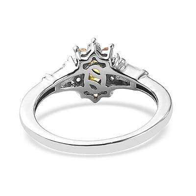 Ambanja Demantoid Garnet and Zircon Floral Ring in Platinum Over Sterling Silver (Size 8.0) 0.80 ctw