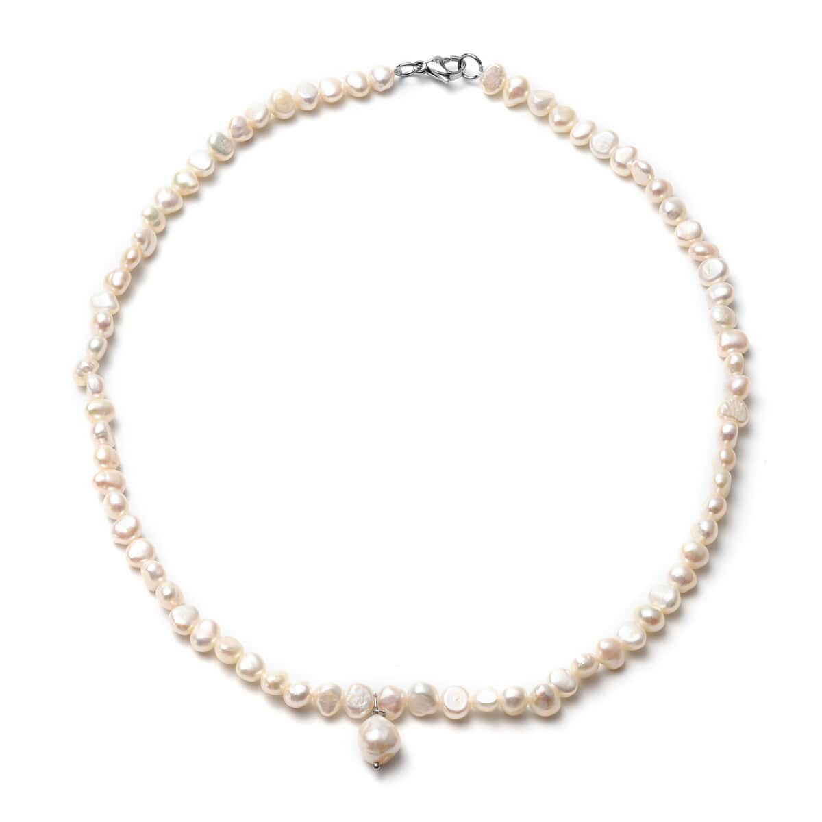 White Freshwater Cultured Pearl Necklace 20 Inches in Stainless Steel image number 0
