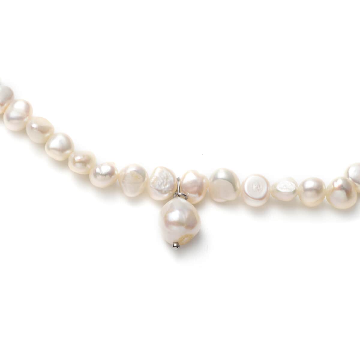 White Freshwater Cultured Pearl Necklace 20 Inches in Stainless Steel image number 2