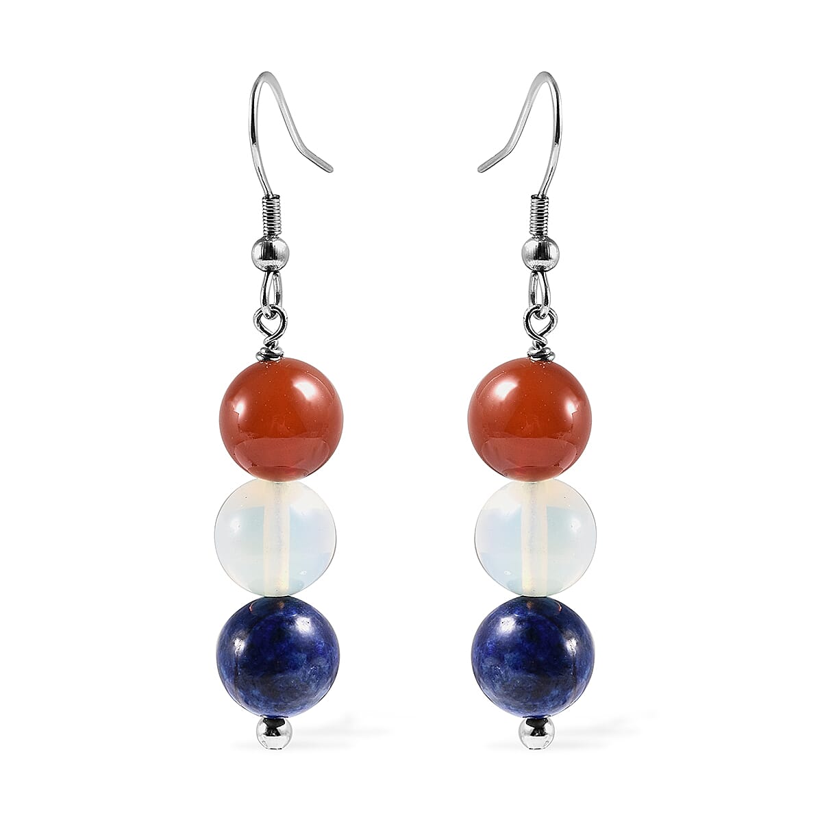 Multi Gemstone Beaded Earrings in Stainless Steel 46.50 ctw
