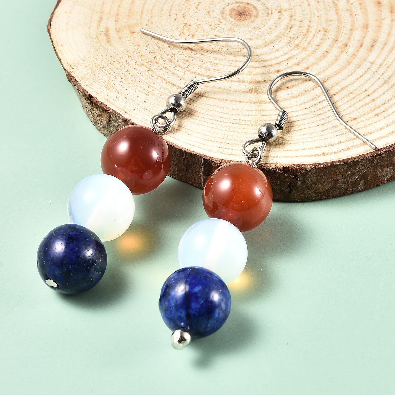 Multi Gemstone Beaded Earrings in Stainless Steel 46.50 ctw