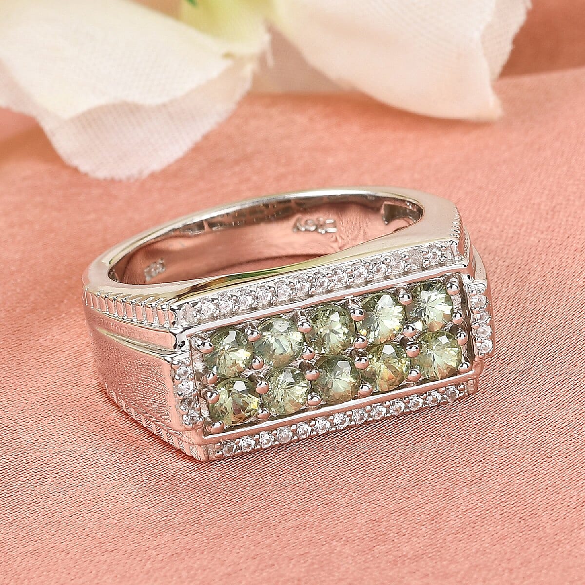 Ambanja Demantoid Garnet and Zircon Men's Ring in Platinum Over Sterling Silver (Size 10.0) 9.10 Grams 1.80 ctw image number 1