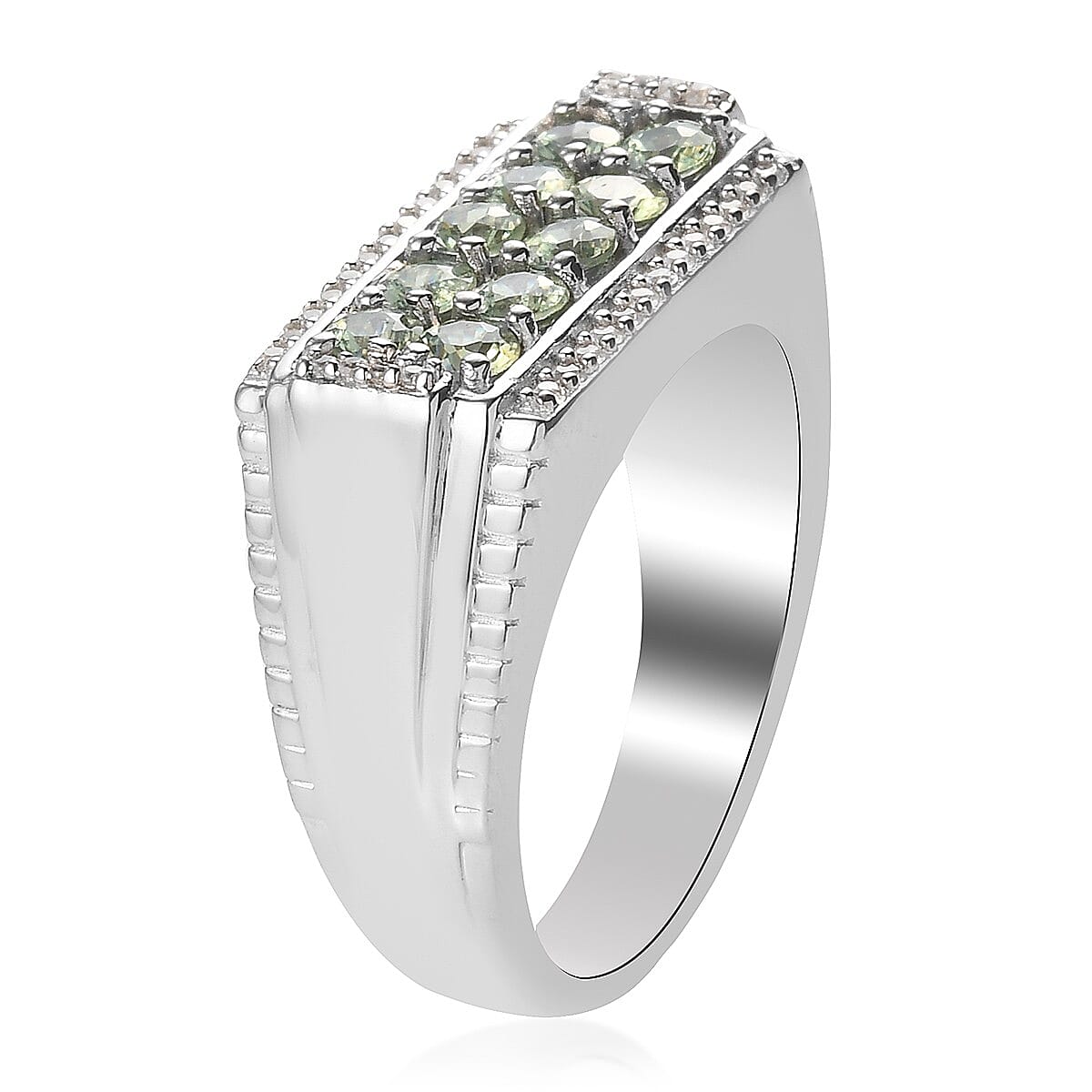 Ambanja Demantoid Garnet and Zircon Men's Ring in Platinum Over Sterling Silver (Size 10.0) 9.10 Grams 1.80 ctw image number 3