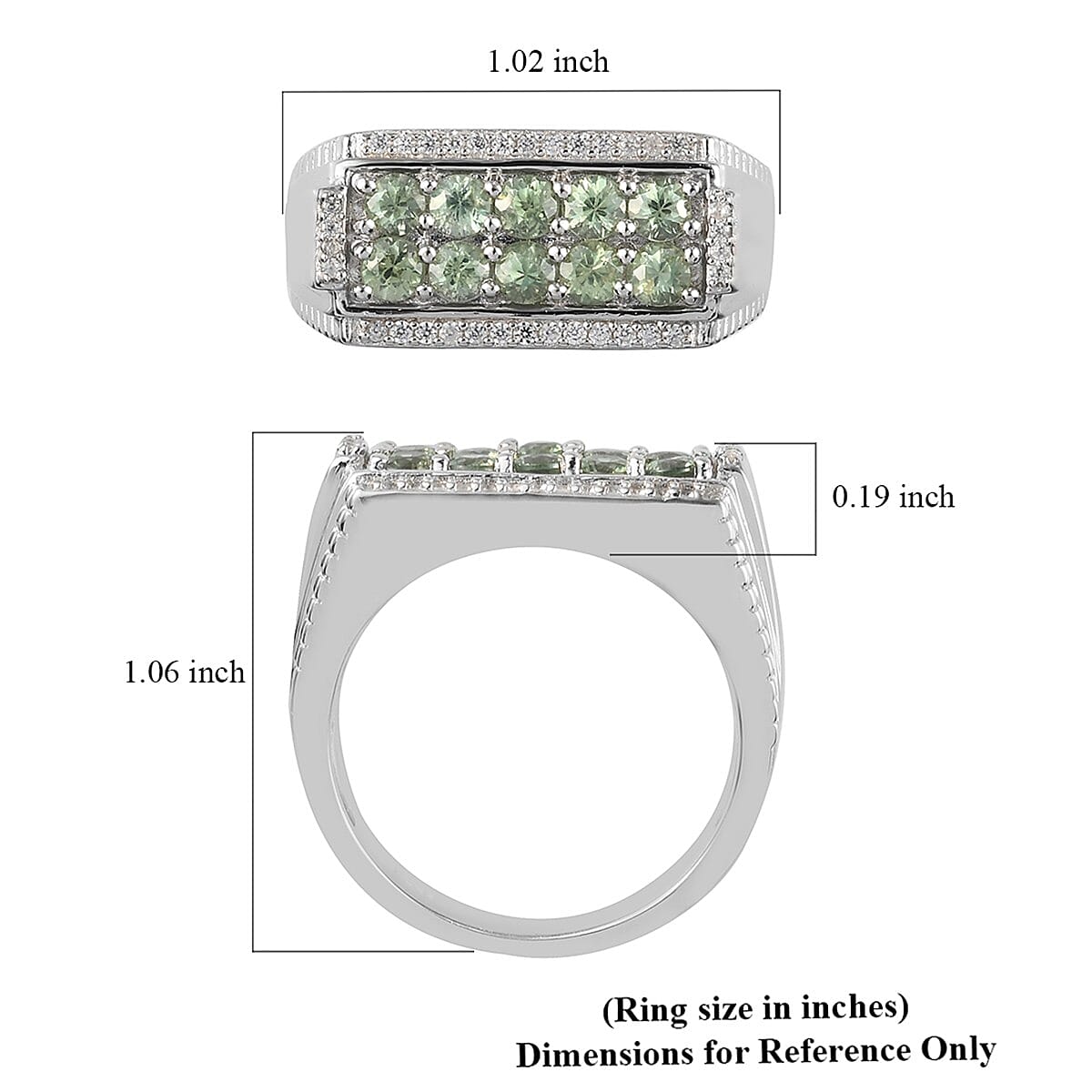 Ambanja Demantoid Garnet and Zircon Men's Ring in Platinum Over Sterling Silver (Size 10.0) 9.10 Grams 1.80 ctw image number 5