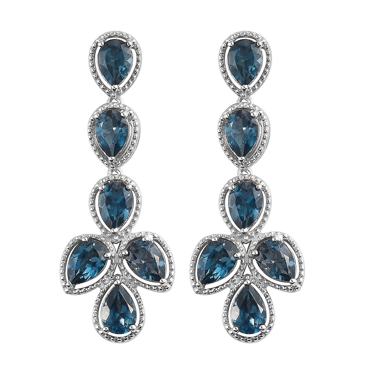 London Blue Topaz Dangle Earrings in Platinum Over Sterling Silver 9.80 ctw