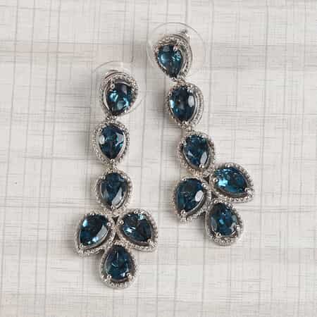 London Blue Topaz Dangle Earrings in Platinum Over Sterling Silver 9.80 ctw image number 1