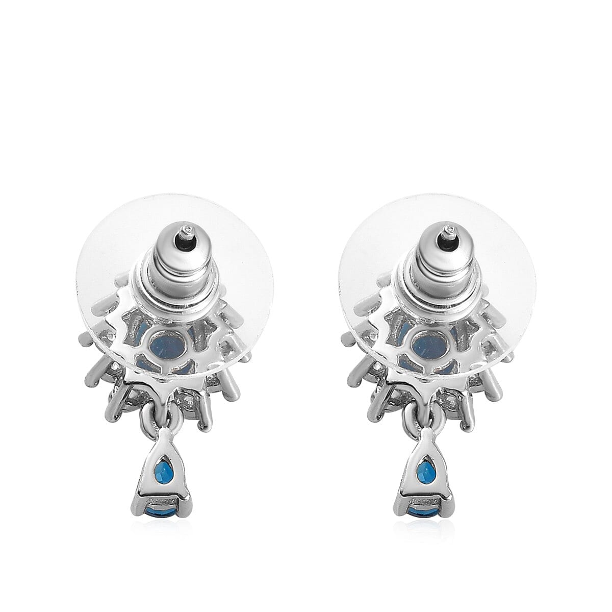 London Blue Topaz and Zircon Sunburst Drop Earrings in Platinum Over Sterling Silver 3.25 ctw