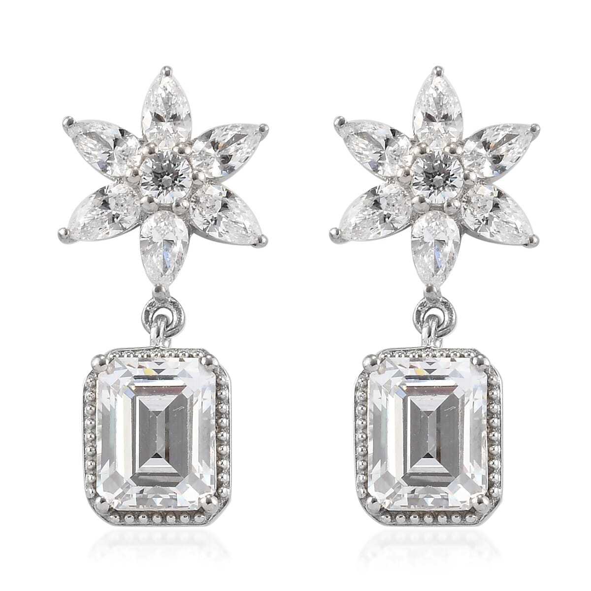 Lustro Stella Made with Finest CZ Dangle Earrings in Platinum Over Sterling Silver 12.90 ctw image number 0