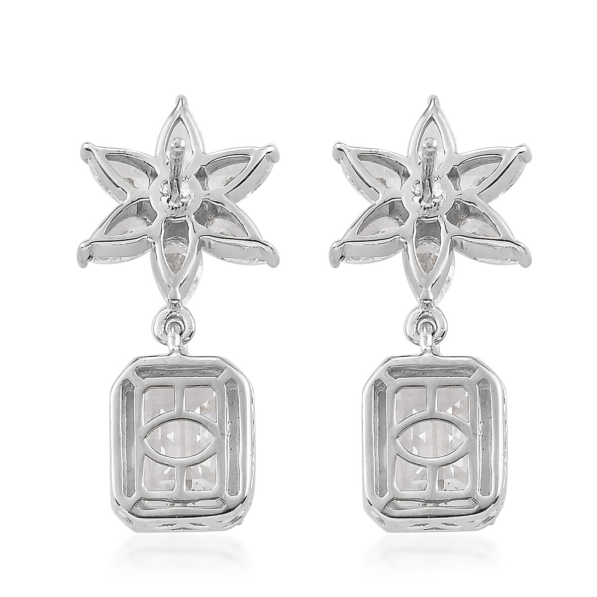 Lustro Stella Made with Finest CZ Dangle Earrings in Platinum Over Sterling Silver 12.90 ctw