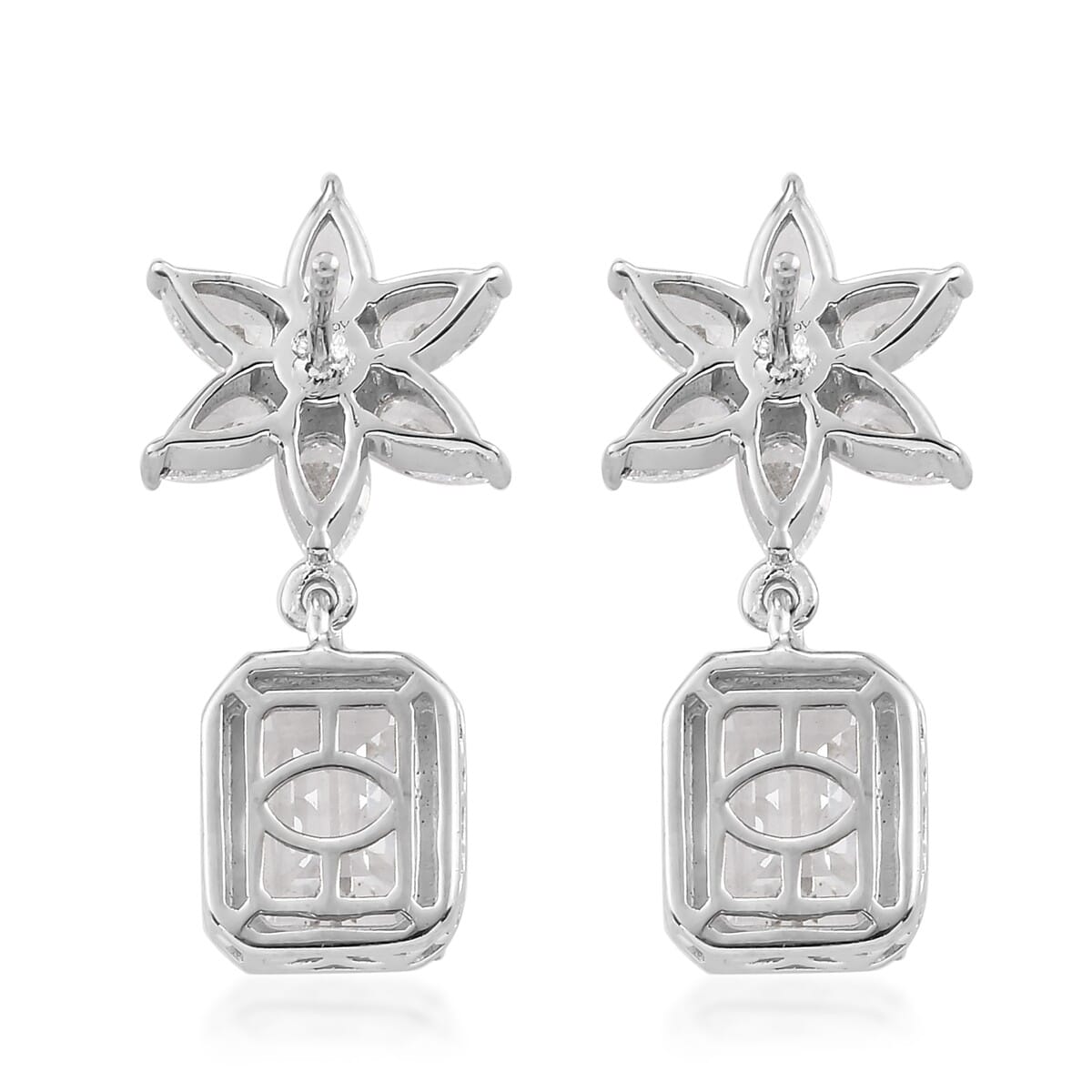 Lustro Stella Made with Finest CZ Dangle Earrings in Platinum Over Sterling Silver 12.90 ctw image number 3