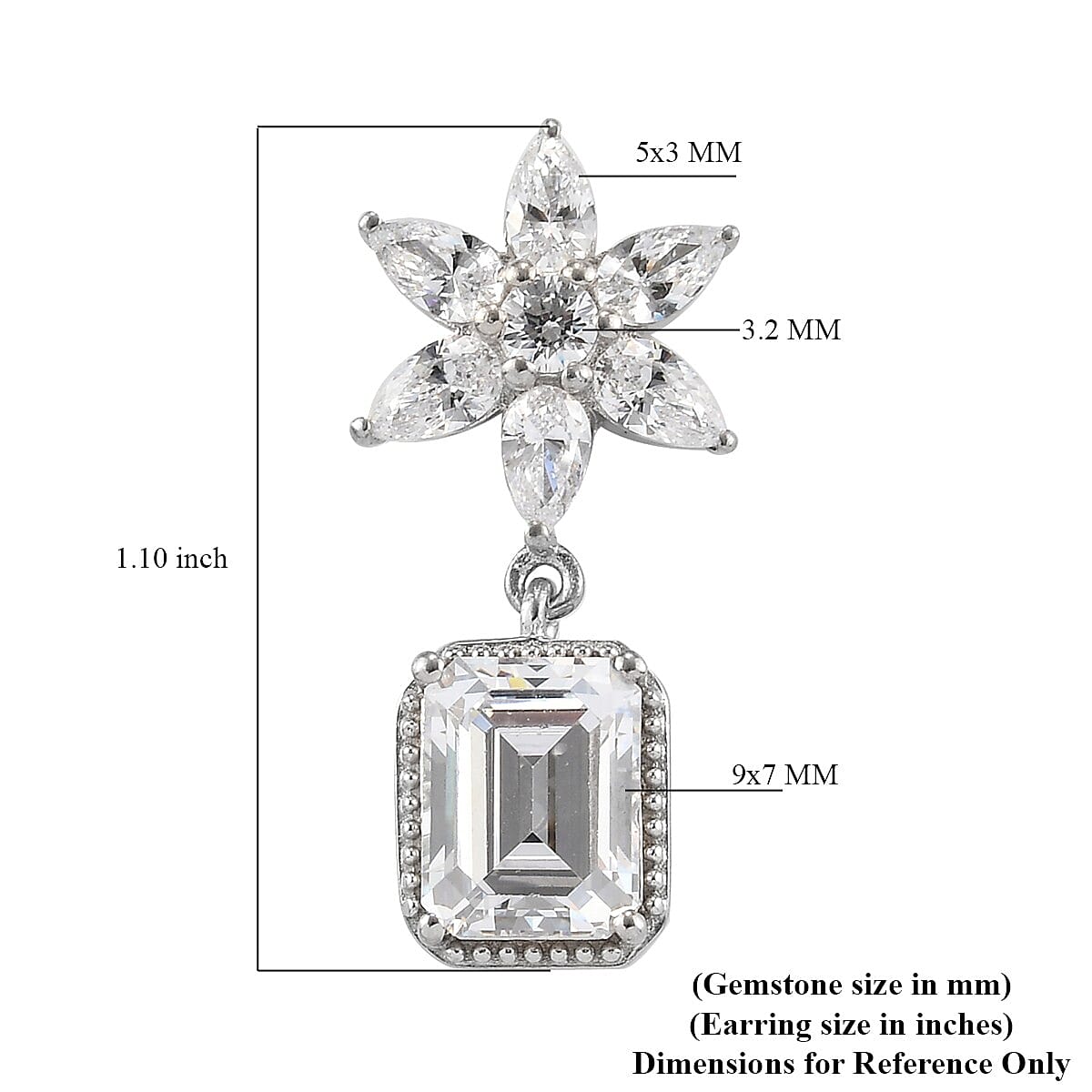 Lustro Stella Made with Finest CZ Dangle Earrings in Platinum Over Sterling Silver 12.90 ctw