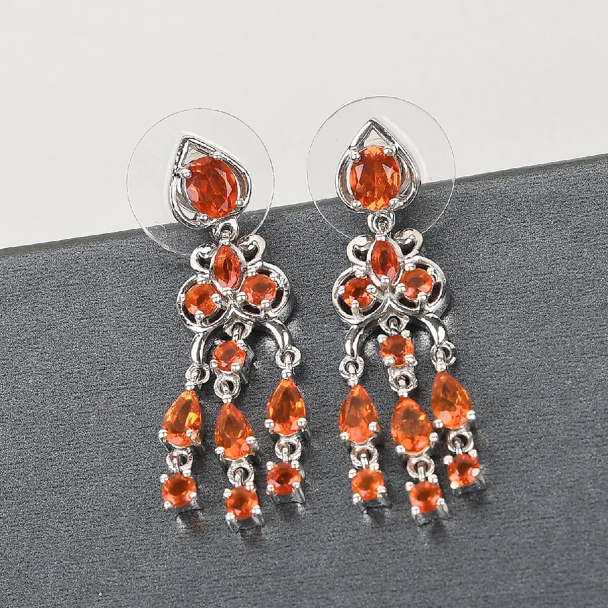 Crimson Fire Opal Chandelier Earrings in Platinum Over Sterling Silver 1.90 ctw image number 1