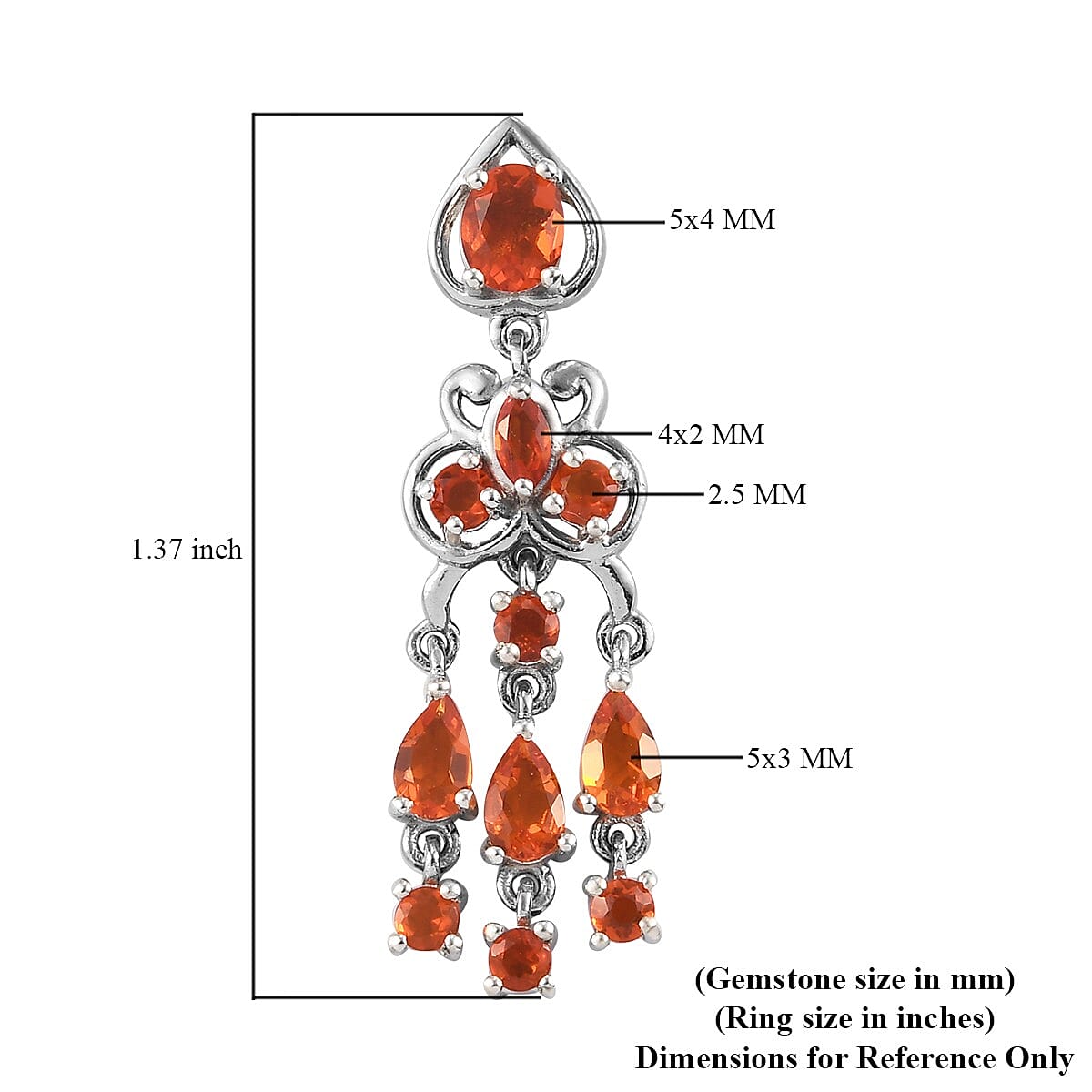 Crimson Fire Opal Chandelier Earrings in Platinum Over Sterling Silver 1.90 ctw image number 4