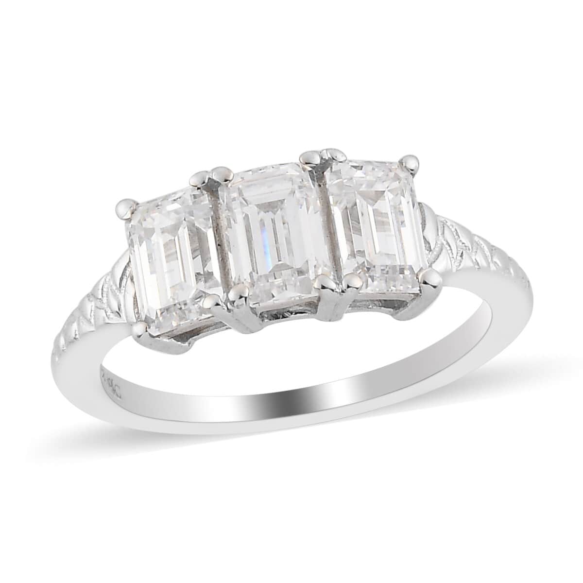 LUSTRO STELLA Made with Finest CZ 3 Stone Ring in Platinum Over Sterling Silver (Size 8.0) 3.35 ctw image number 0