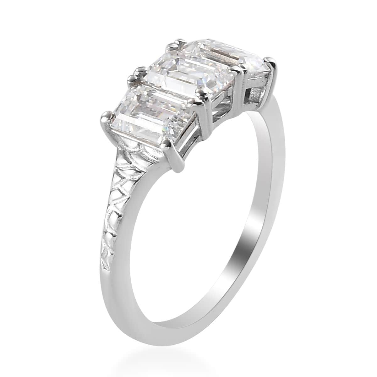 LUSTRO STELLA Made with Finest CZ 3 Stone Ring in Platinum Over Sterling Silver (Size 8.0) 3.35 ctw image number 3