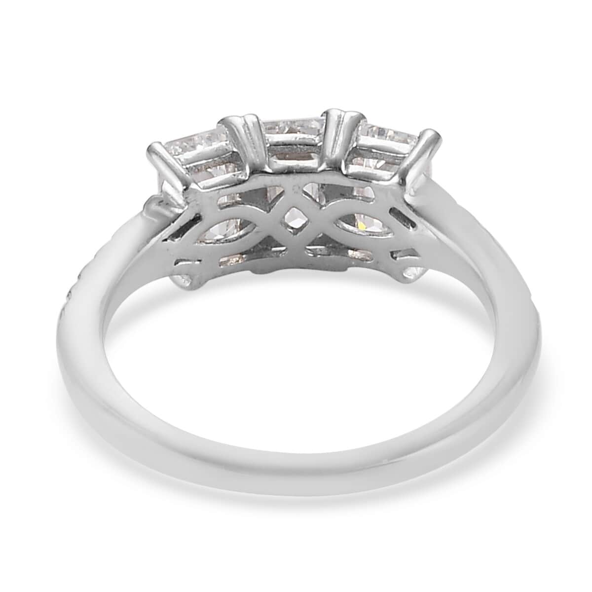 LUSTRO STELLA Made with Finest CZ 3 Stone Ring in Platinum Over Sterling Silver (Size 8.0) 3.35 ctw image number 4