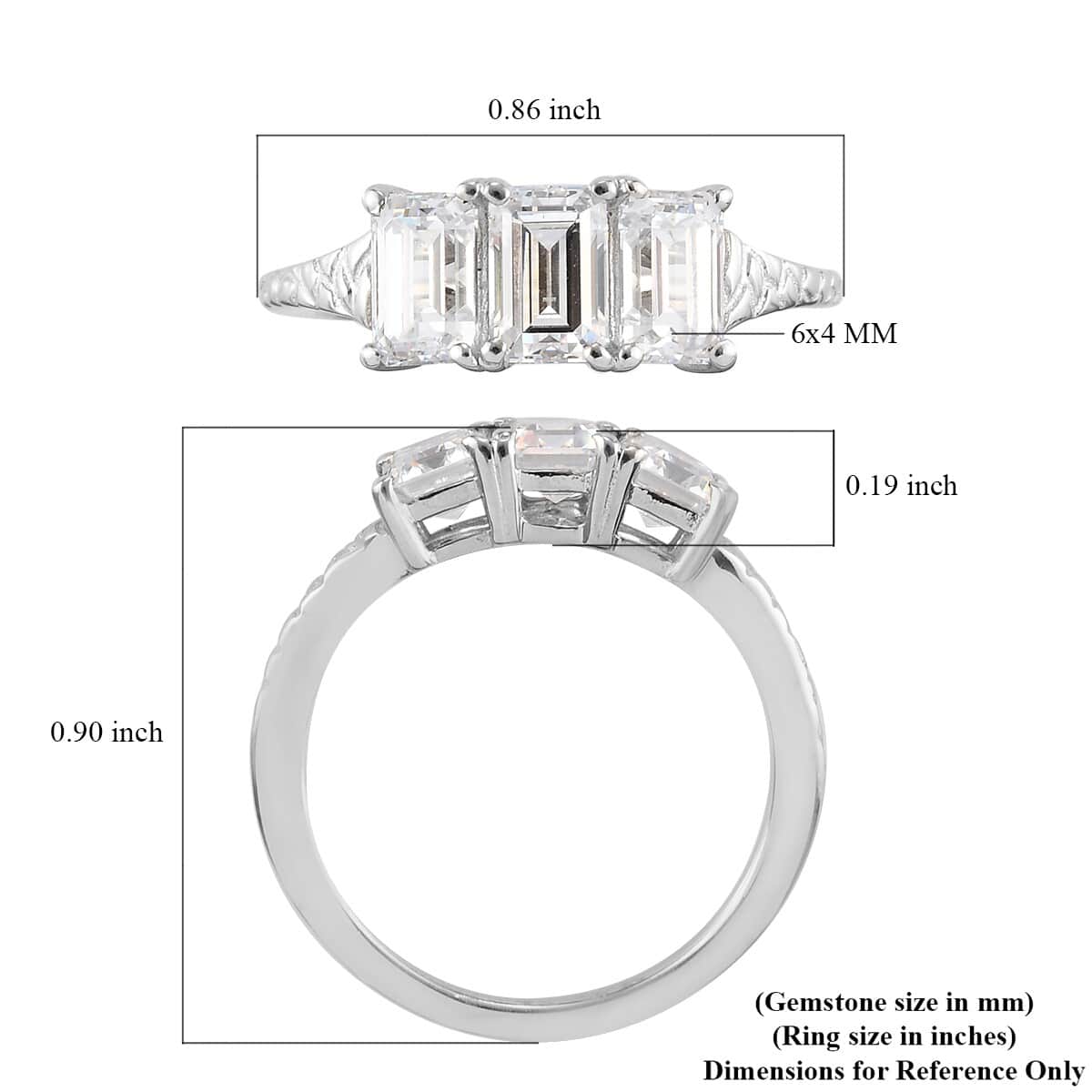 LUSTRO STELLA Made with Finest CZ 3 Stone Ring in Platinum Over Sterling Silver (Size 8.0) 3.35 ctw image number 5
