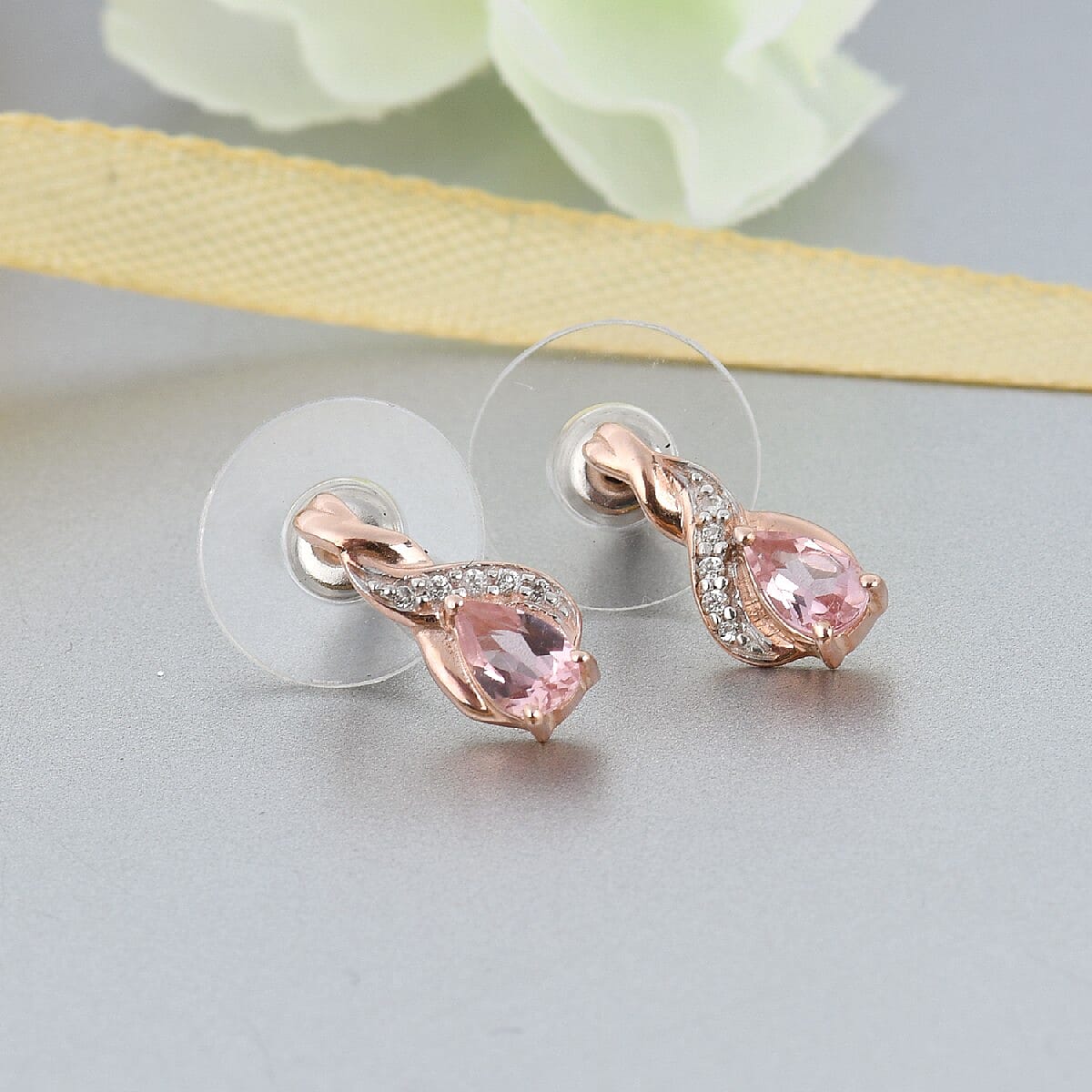 Morro Redondo Pink Tourmaline and Zircon Earrings in Vermeil Rose Gold Over Sterling Silver 0.80 ctw