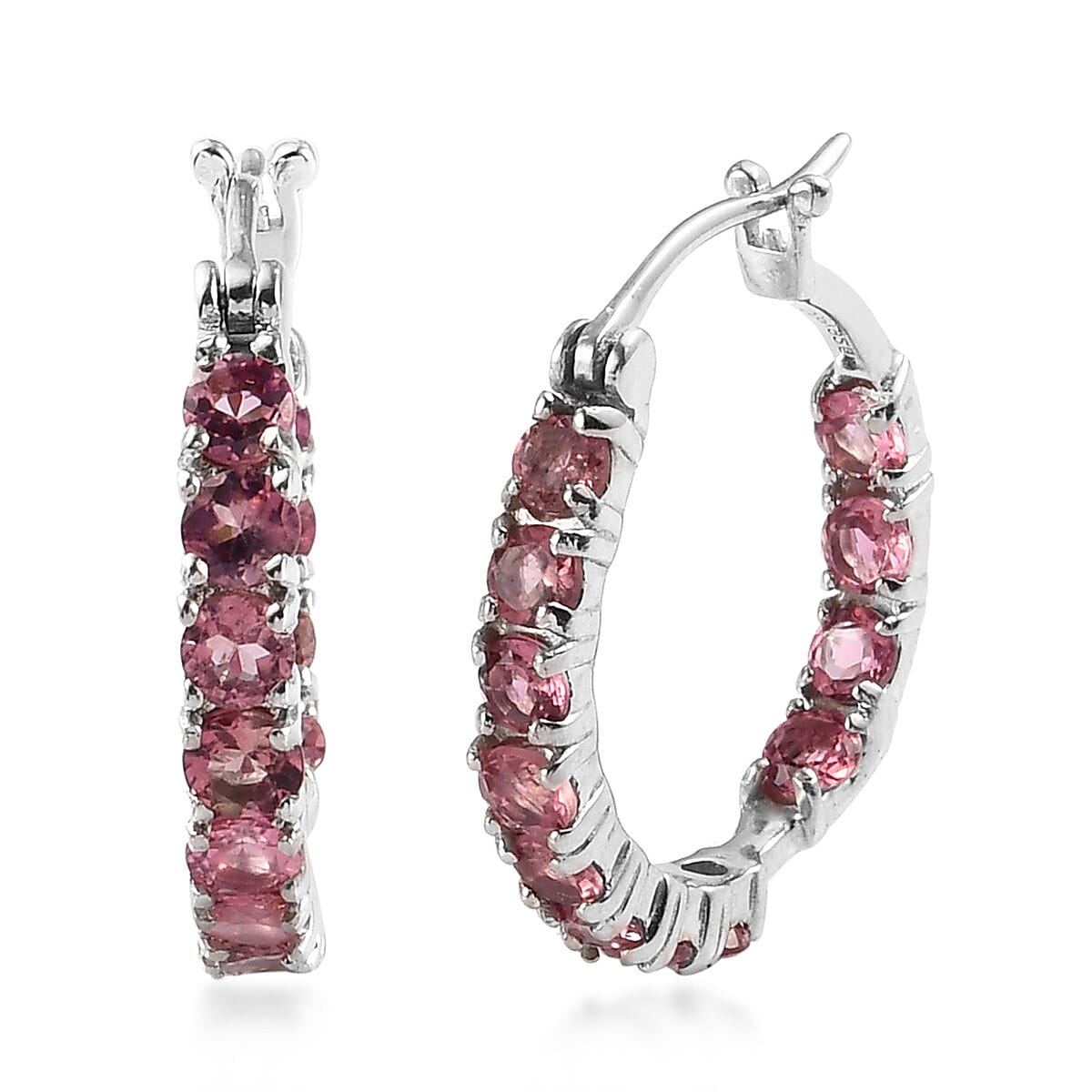 Morro Redondo Pink Tourmaline Hoop Earrings in Platinum Over Sterling Silver 2.70 ctw