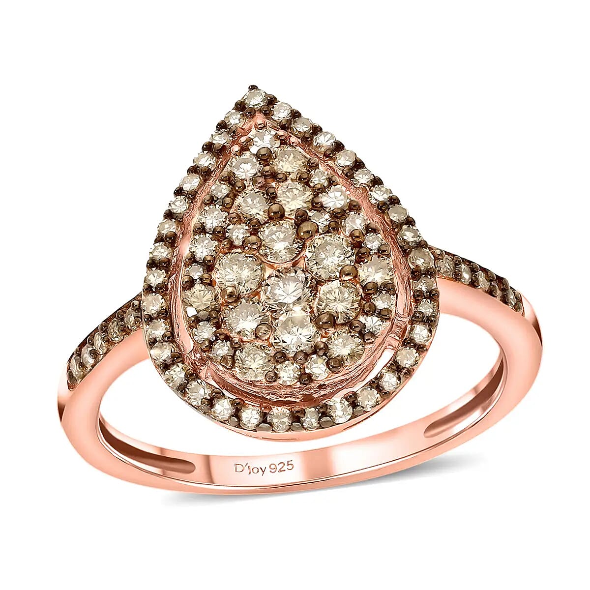 Natural Champagne Diamond 1.00 ctw Ring in Rhodium and Vermeil RG Over Sterling Silver,Cocktail Cluster Rings For Women (Size 7.0) image number 0