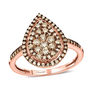 Natural Champagne Diamond 1.00 ctw Ring in Rhodium and Vermeil RG Over Sterling Silver,Cocktail Cluster Rings For Women (Size 7.0)