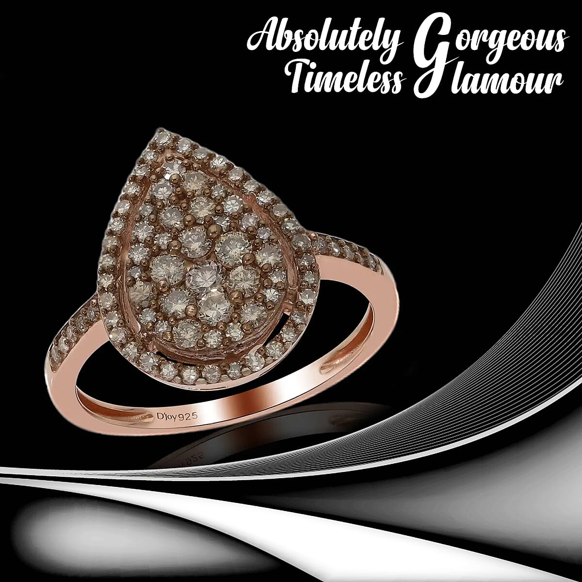 Natural Champagne Diamond 1.00 ctw Ring in Rhodium and Vermeil RG Over Sterling Silver,Cocktail Cluster Rings For Women (Size 7.0) image number 1