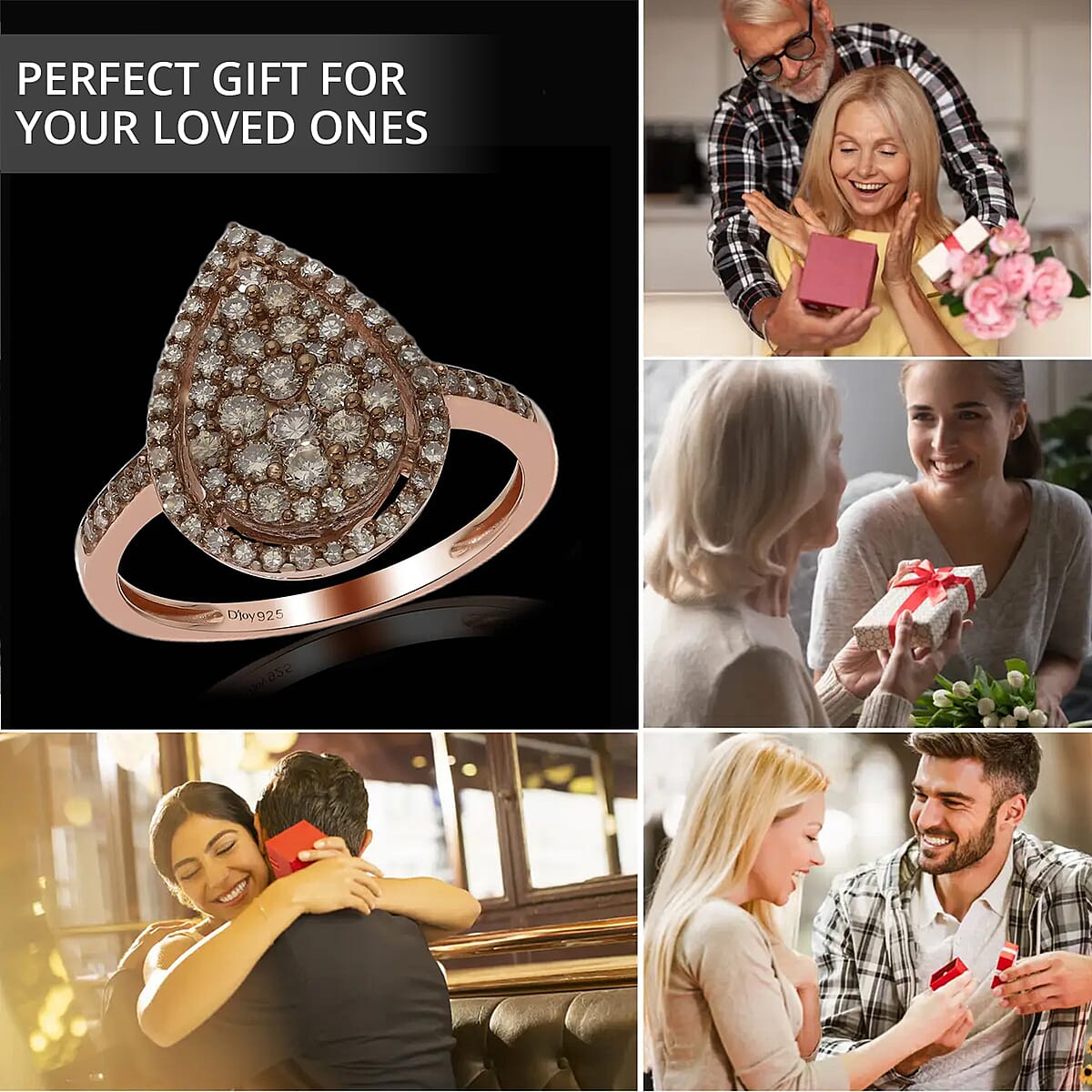 Natural Champagne Diamond 1.00 ctw Ring in Rhodium and Vermeil RG Over Sterling Silver,Cocktail Cluster Rings For Women (Size 7.0) image number 3