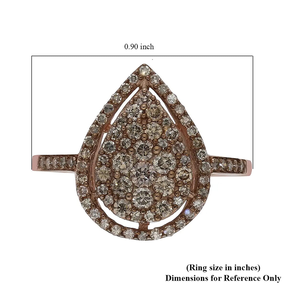 Natural Champagne Diamond 1.00 ctw Ring in Rhodium and Vermeil RG Over Sterling Silver,Cocktail Cluster Rings For Women (Size 7.0) image number 6