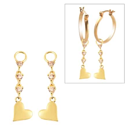 Simulated Champagne Diamond Interchangeable Earring Heart Charms in 14K Yellow Gold Over Sterling Silver 0.25 ctw image number 0