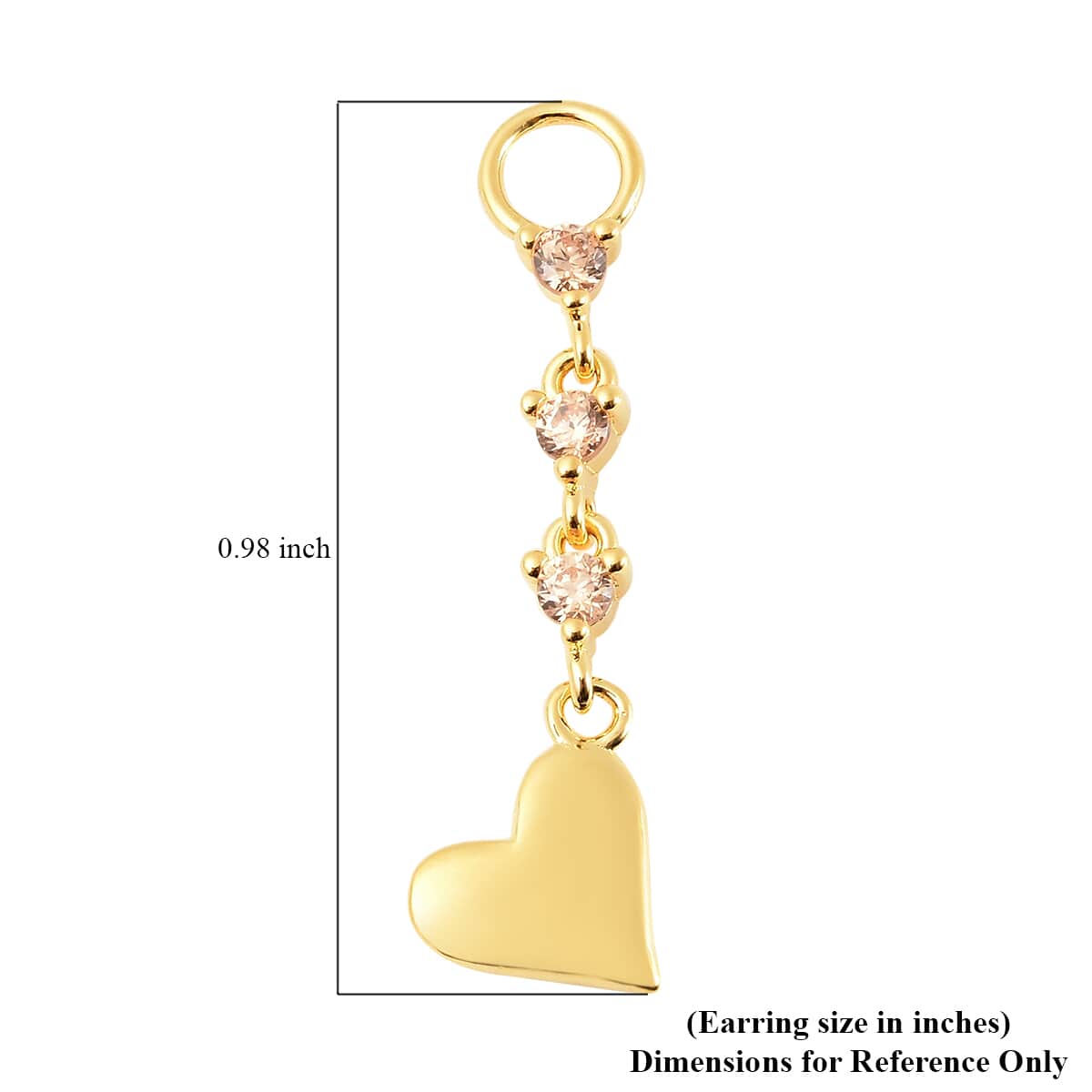 Simulated Champagne Diamond Interchangeable Earring Heart Charms in 14K Yellow Gold Over Sterling Silver 0.25 ctw image number 5
