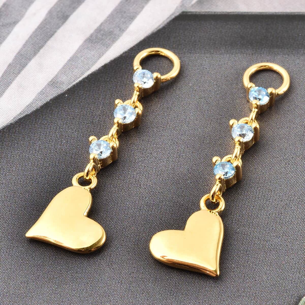 Simulated Aqua Color Diamond Interchangeable Earring Heart Charms in 14K Yellow Gold Over Sterling Silver 0.25 ctw image number 1