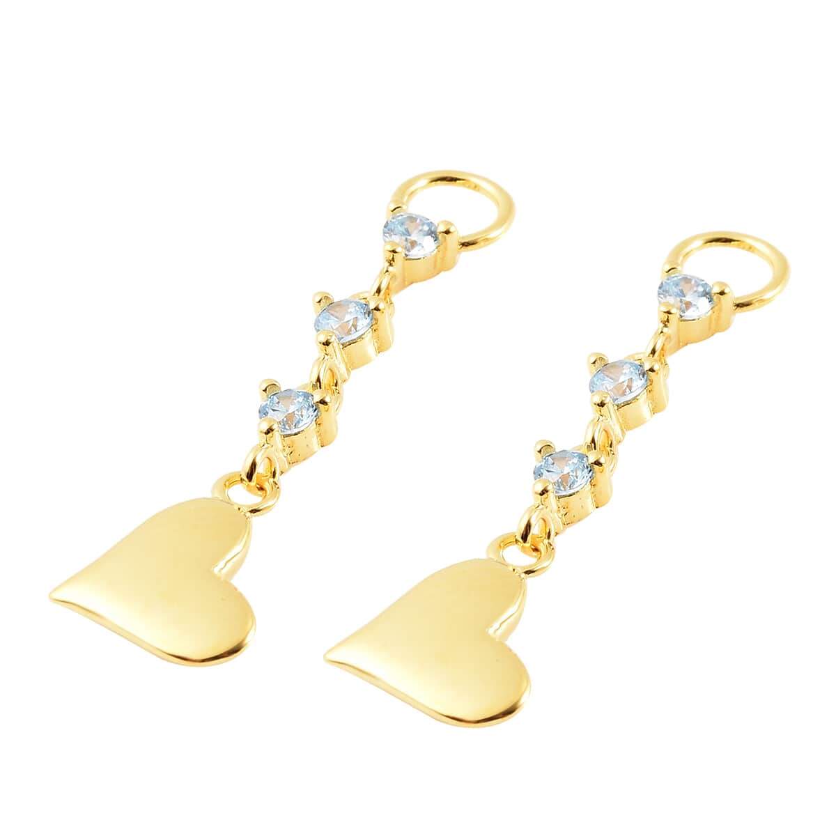 Simulated Aqua Color Diamond Interchangeable Earring Heart Charms in 14K Yellow Gold Over Sterling Silver 0.25 ctw image number 3