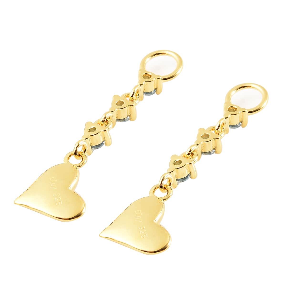Simulated Aqua Color Diamond Interchangeable Earring Heart Charms in 14K Yellow Gold Over Sterling Silver 0.25 ctw image number 4